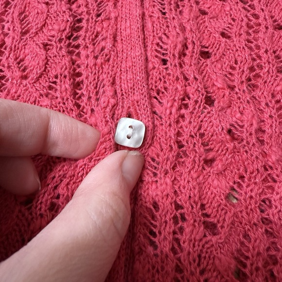 J. Jill Red Pink Medium Open Knit Button Front Cardigan Fairy Cottagecore - Picture 6 of 7